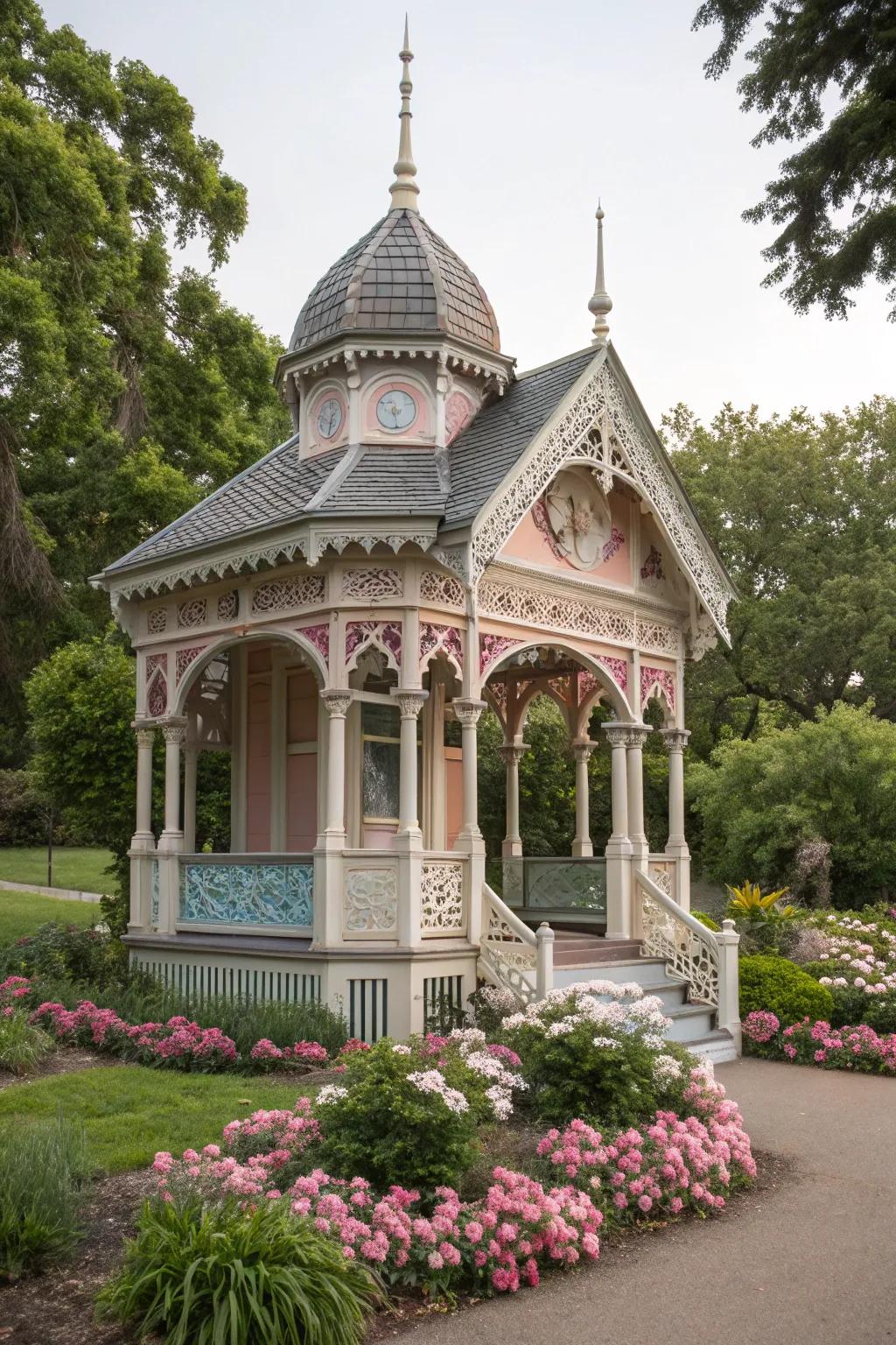 Victorian elegance graces this well house with charm.