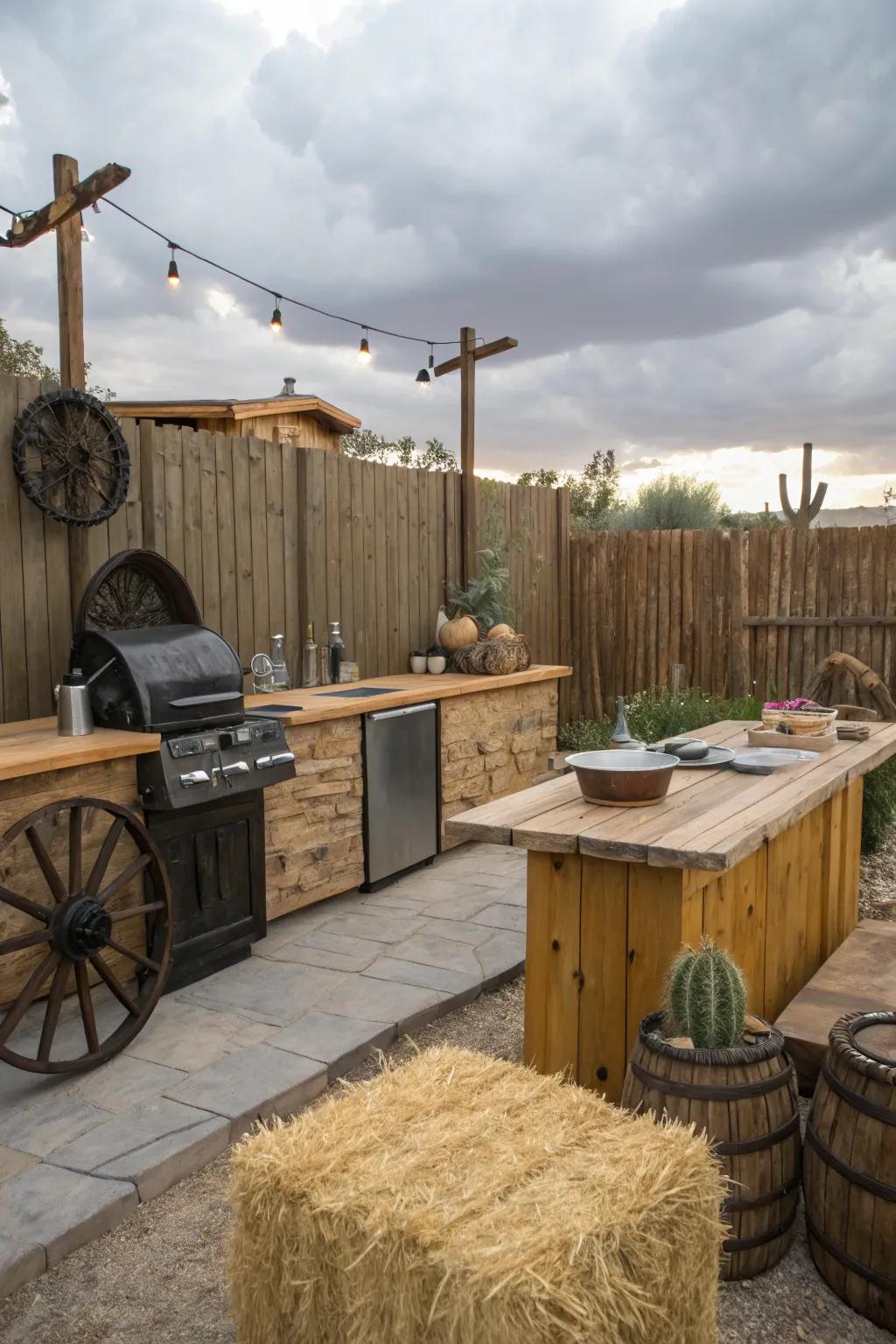 Cook and entertain in style with a rustic outdoor kitchen.
