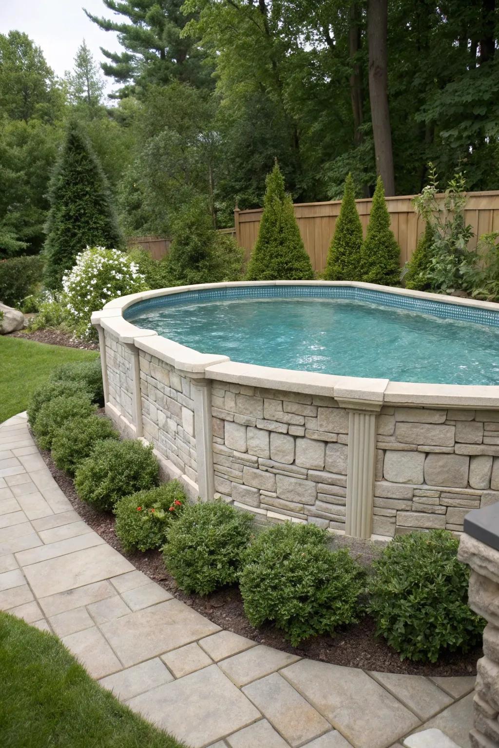 Faux stone panels offer an affordable yet stylish poolside look.