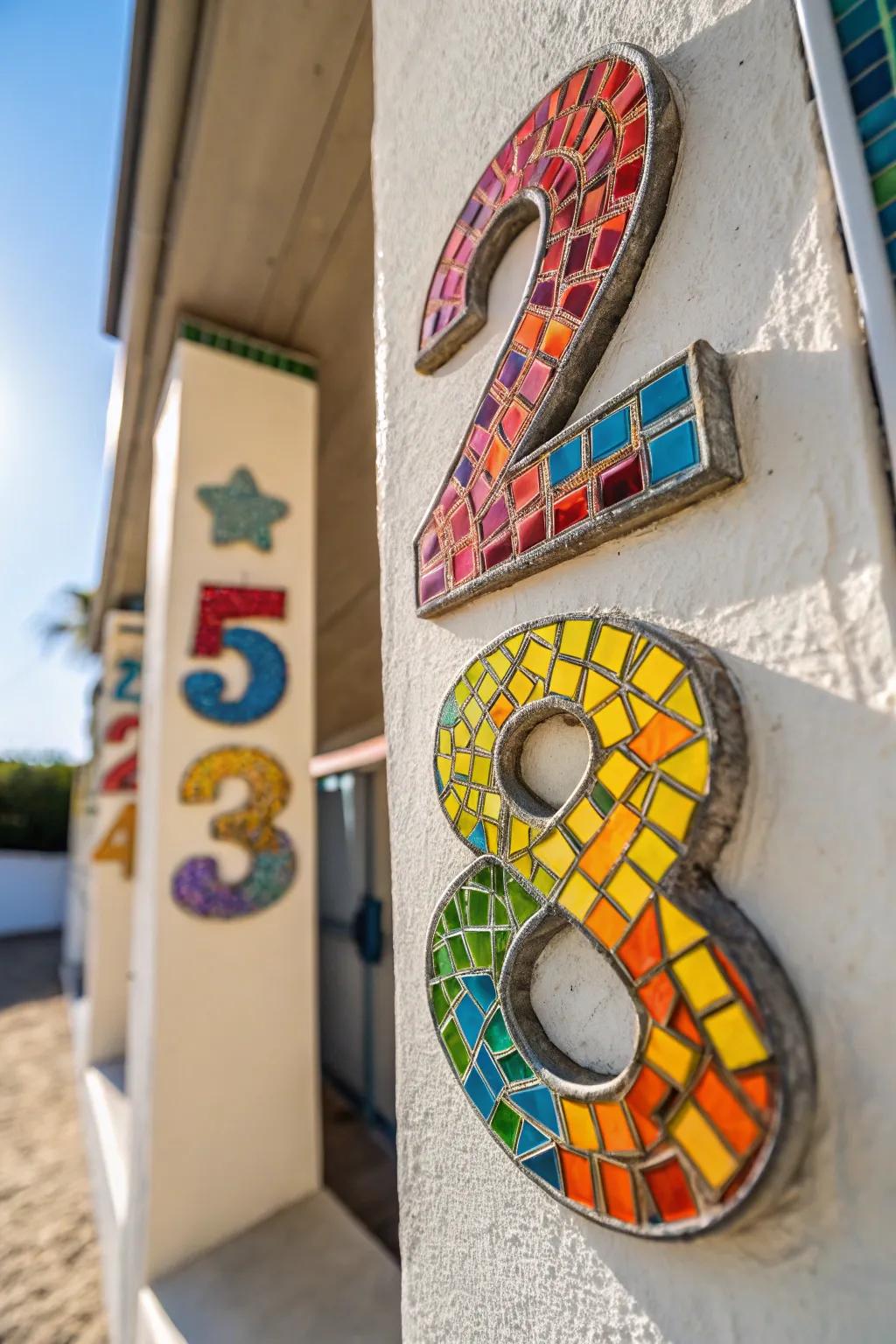 House numbers displayed in a vibrant mosaic.