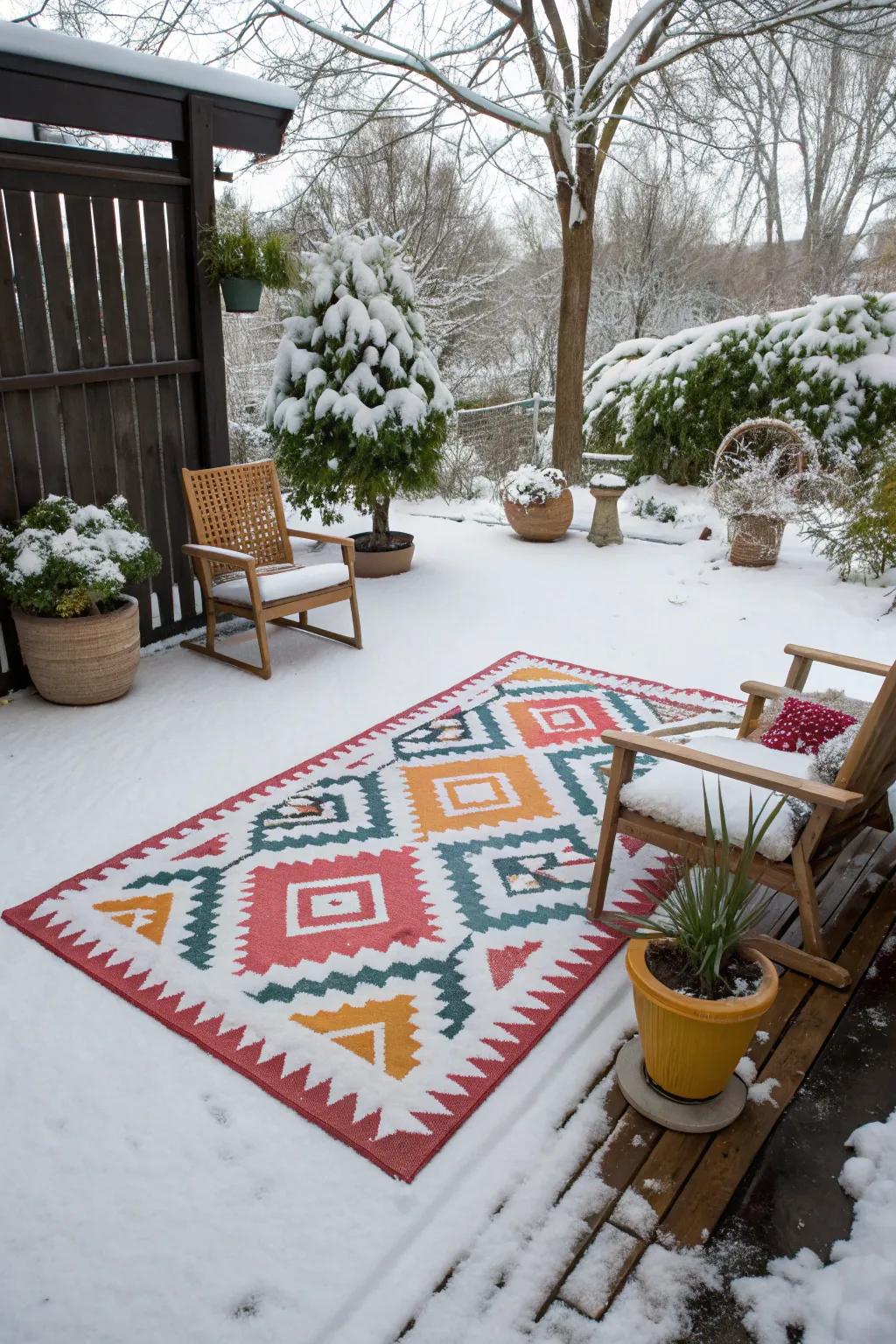 An outdoor rug adds warmth and style to your patio.