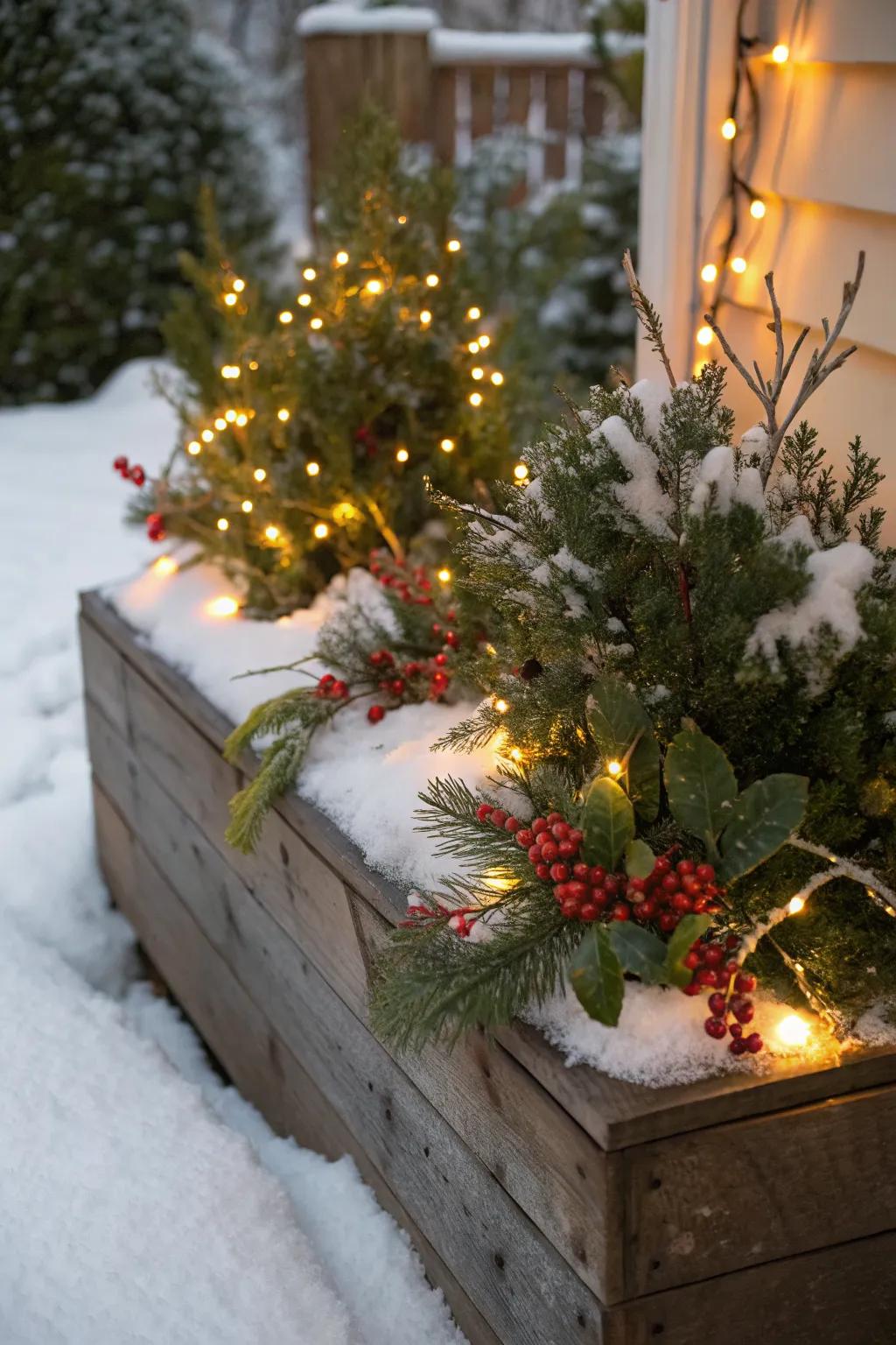 Fairy lights add a touch of magic to winter displays.