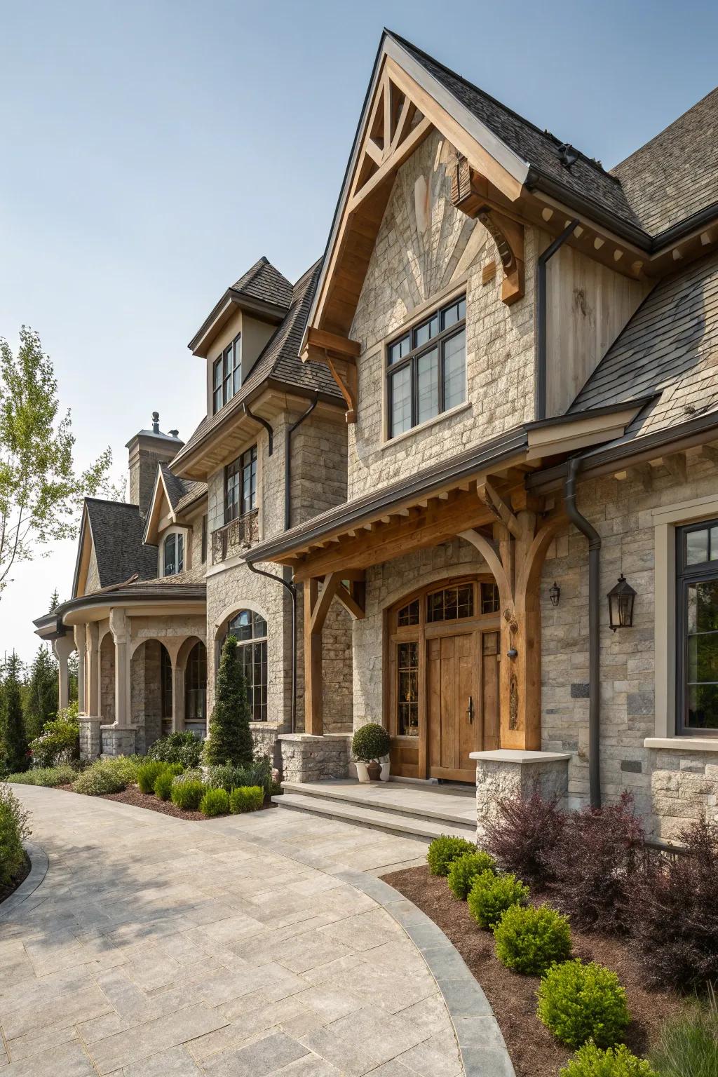 Achieve timeless elegance with stone and wood.