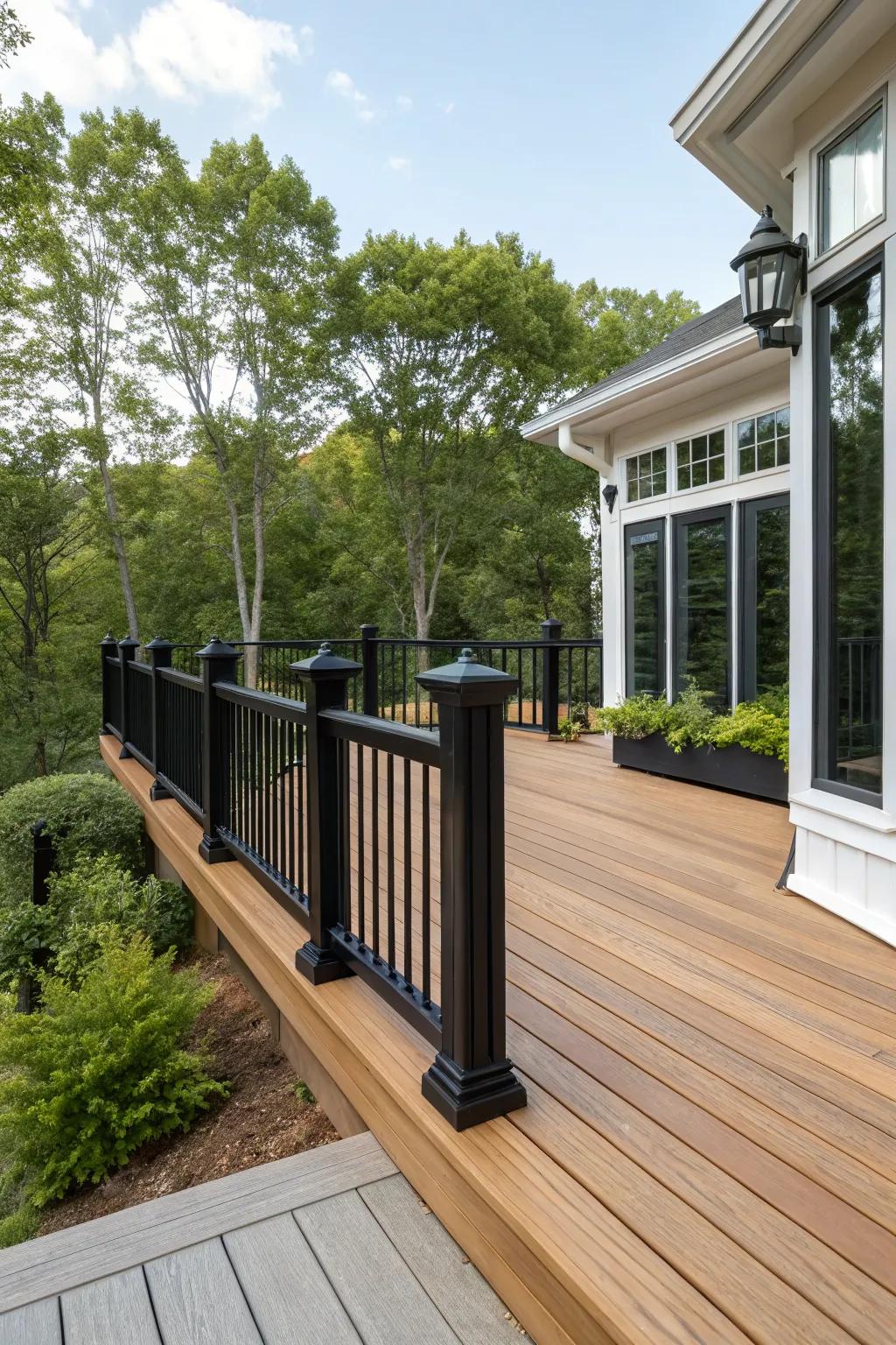A deck with bold black accents that add drama and style.