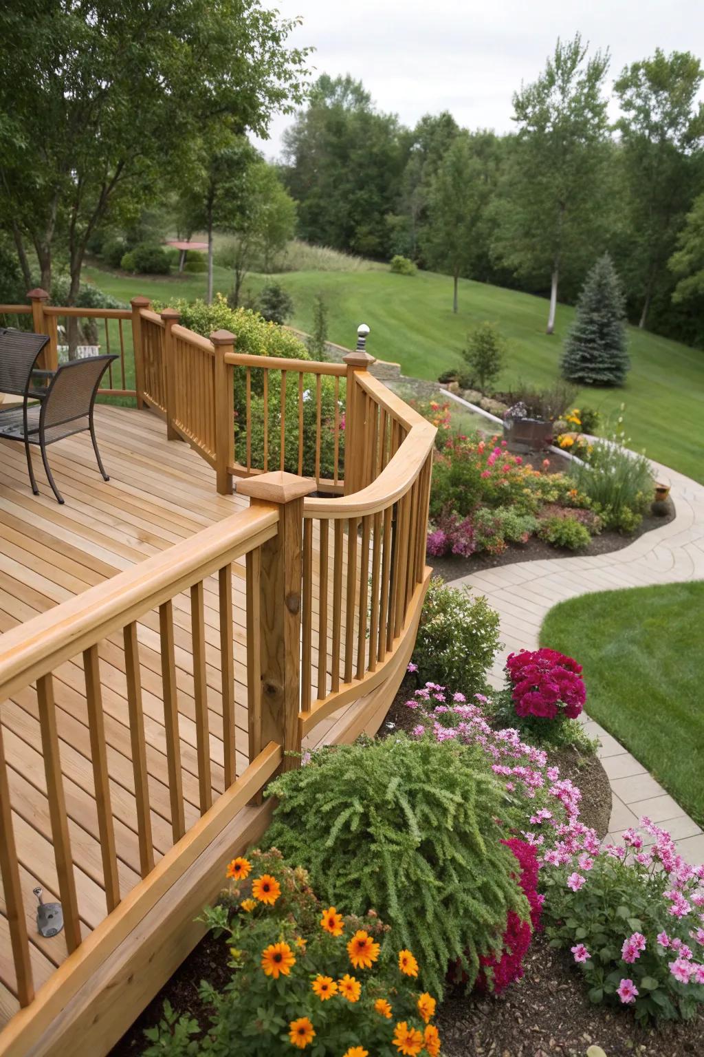 Wavy wood railings add a playful touch to any deck.