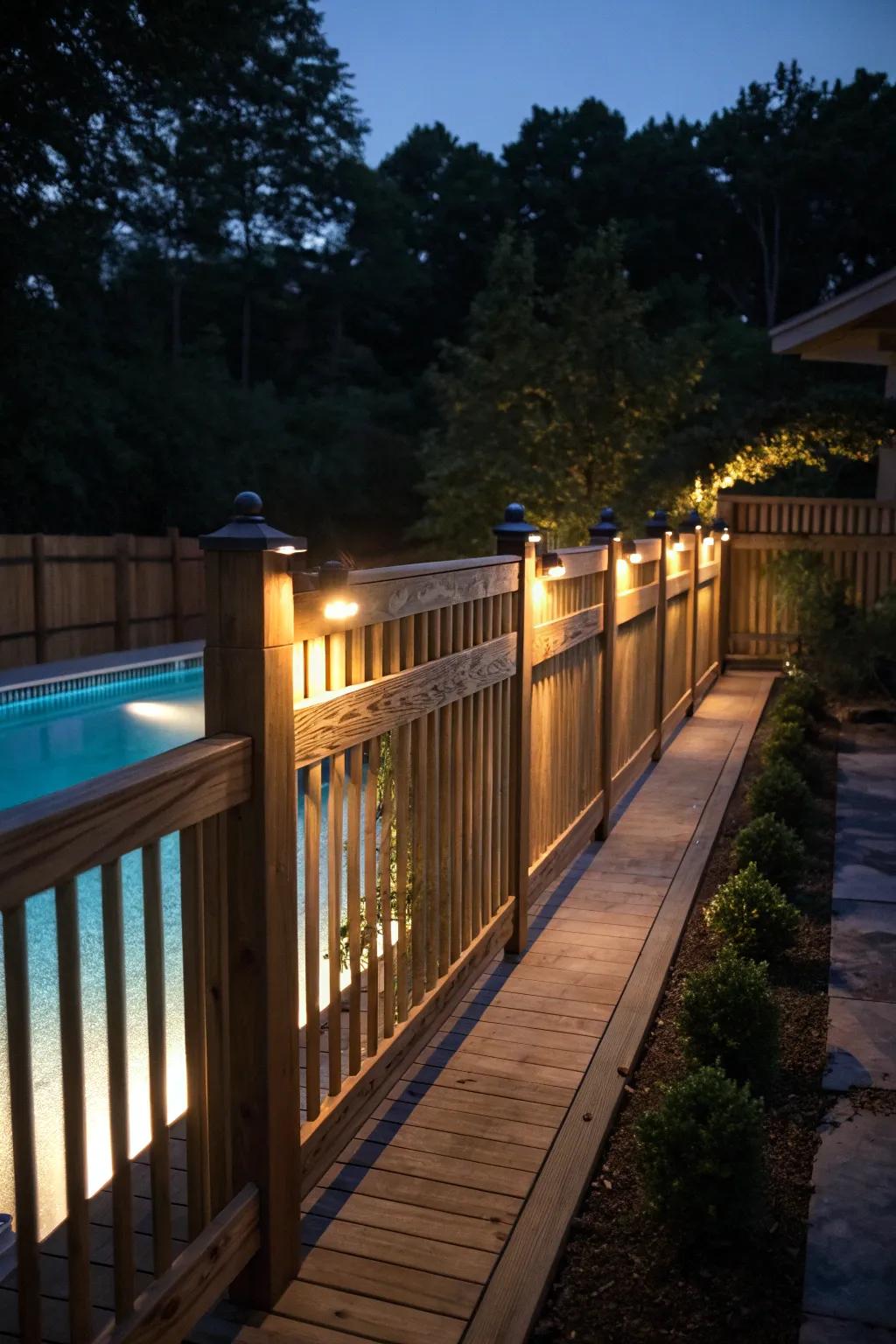 Integrated lighting enhances the evening ambiance around your pool.