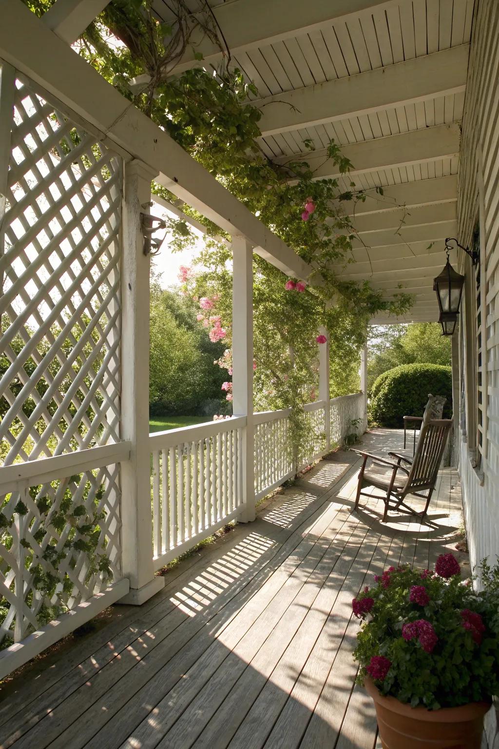 Lattice panels for privacy on a wrap around porch