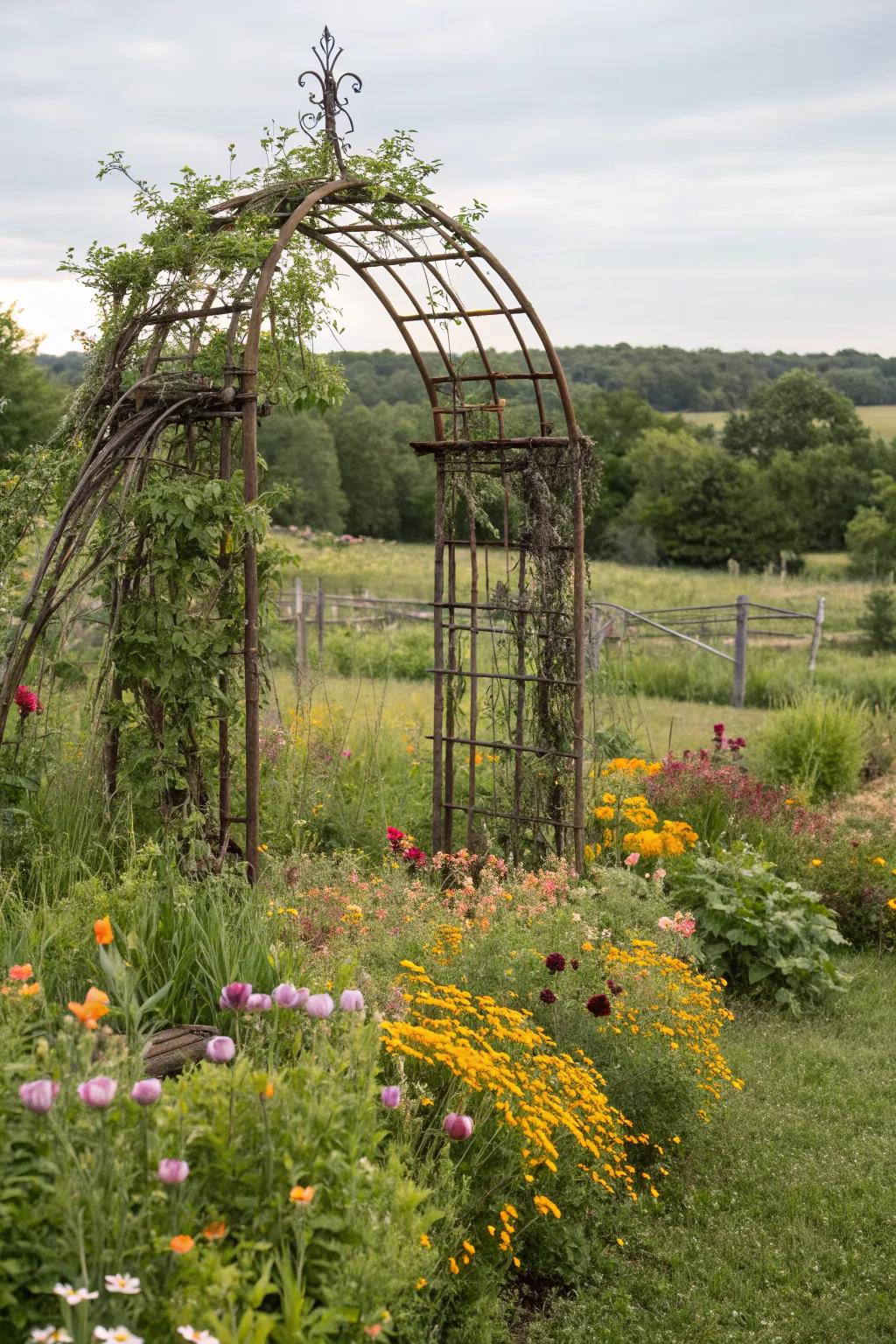 A rustic trellis adds elegance while maintaining a cozy vibe.