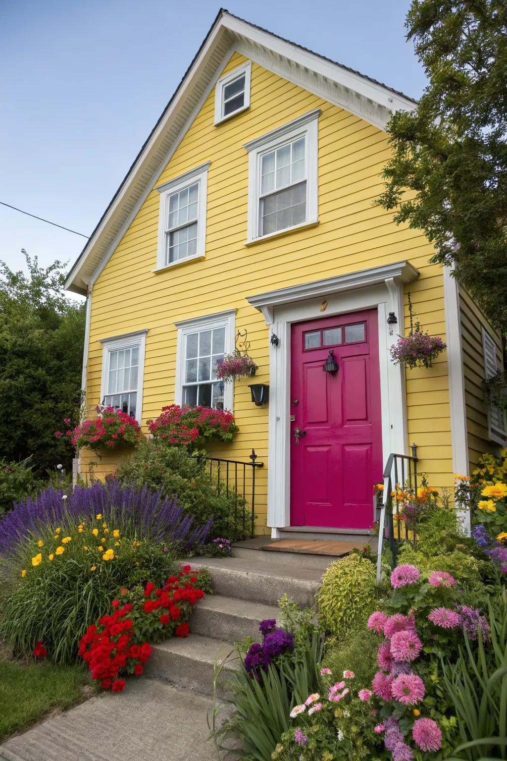 Fuchsia doors make a bold, vibrant statement.