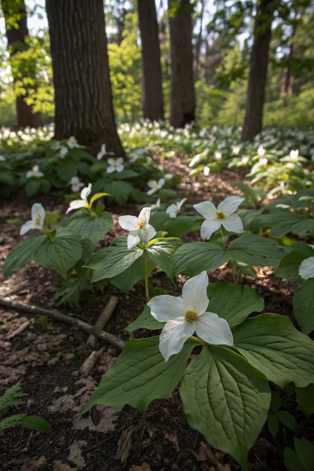 Trillium adds woodland charm to shaded garden areas.