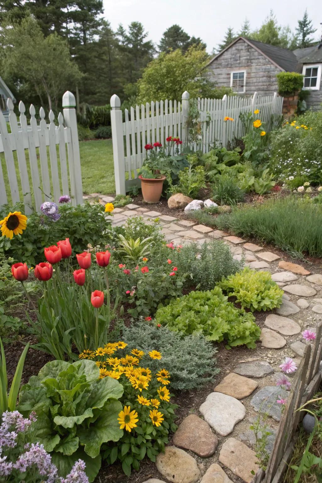 Cottage gardens blend whimsy with practicality.