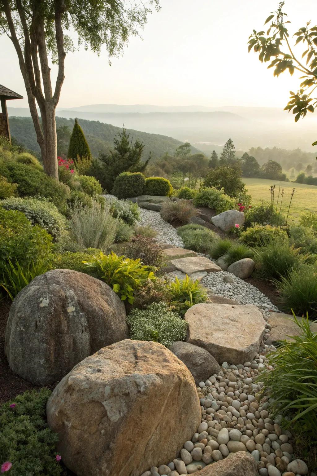 Timeless natural stone accents in a zone 9b garden.