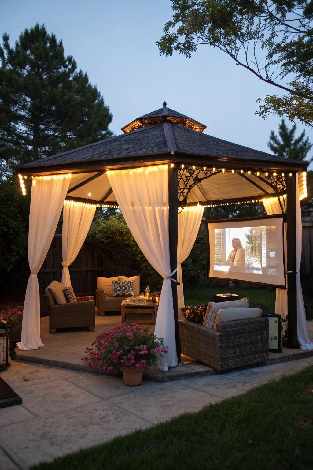 Turn your gazebo into an outdoor movie theater.