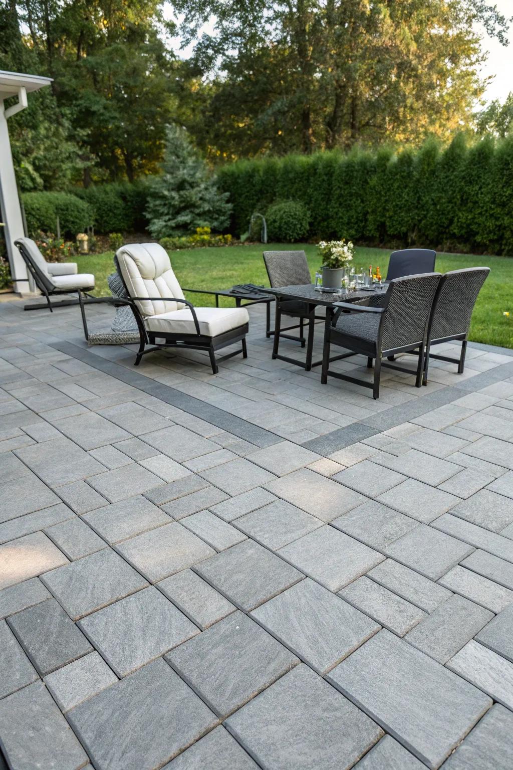 Diagonal paver layout adding visual intrigue.