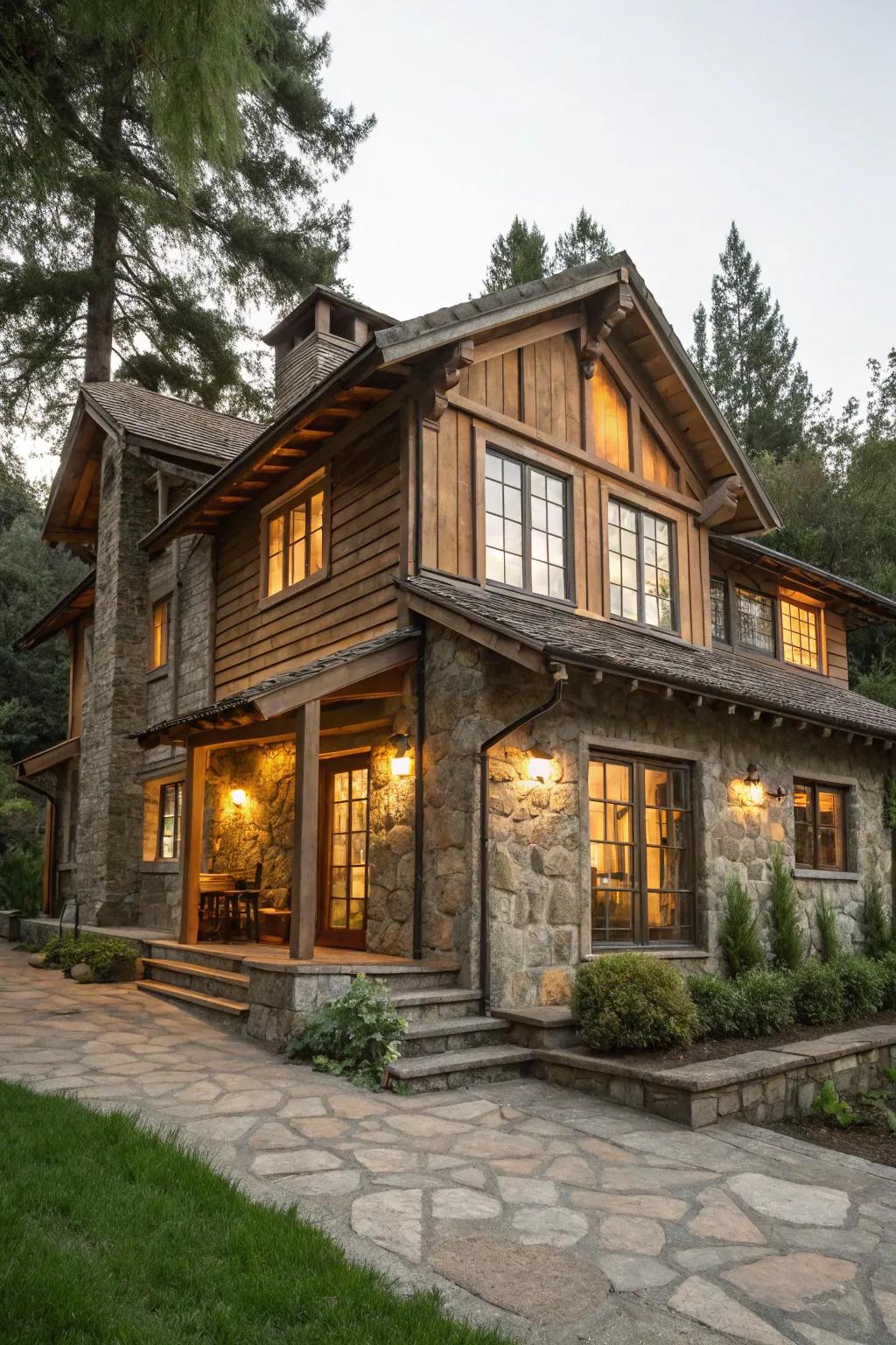 Rustic charm with natural materials that exude warmth and coziness.