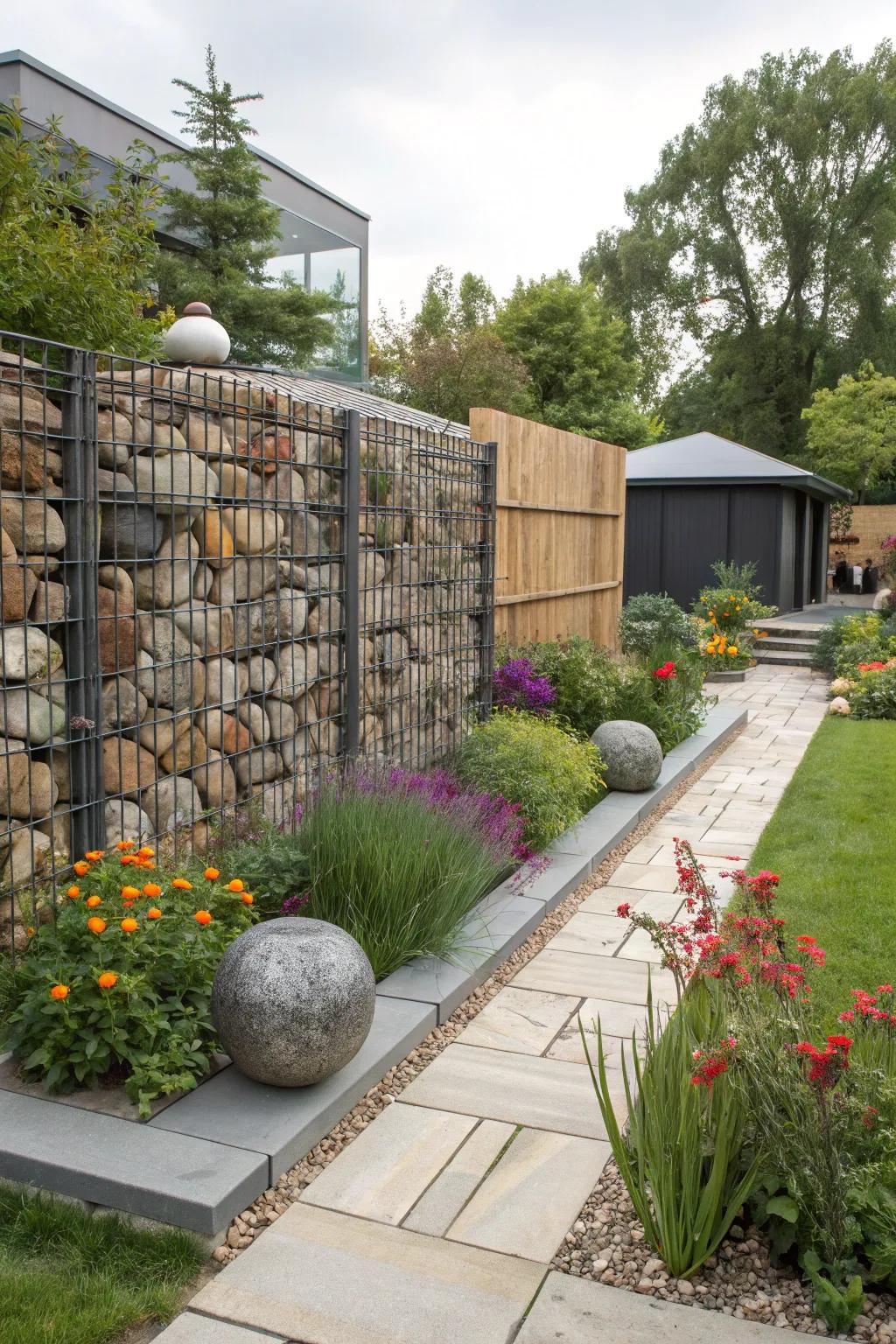 Make a bold statement with a gabion wall fence.