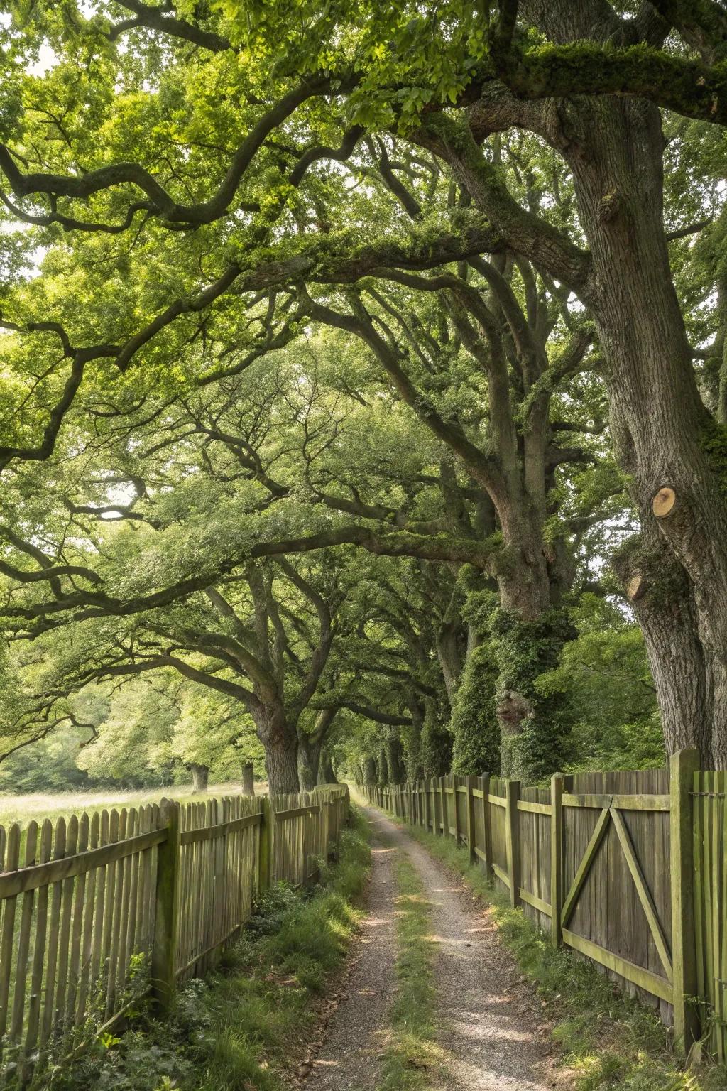 English Oak adds height and timeless charm for privacy.