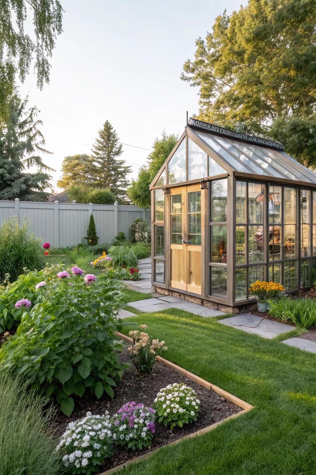 Stylish small greenhouse perfect for year-round gardening.