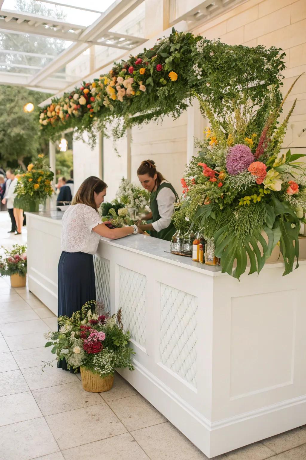 Engage guests with an interactive white flower bar.