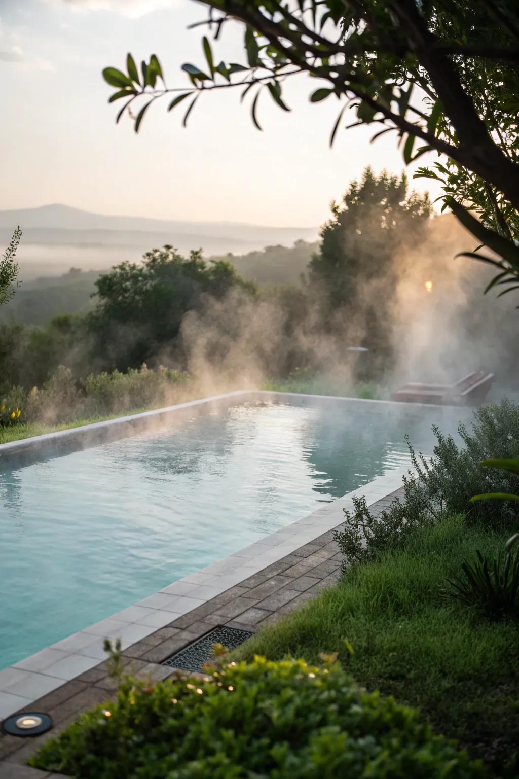 A pool with ethereal mist features, enhancing its mystical charm.