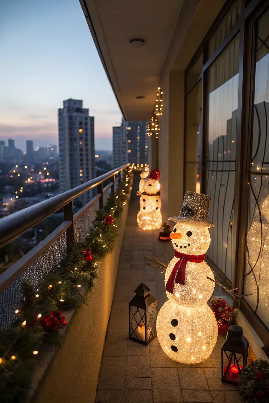 Light-up holiday figures add a whimsical and cheerful vibe.