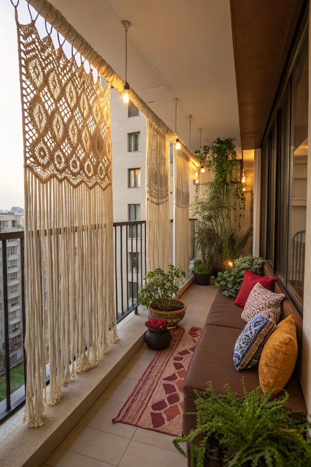 Macrame hanging screens add boho style and privacy to your space.