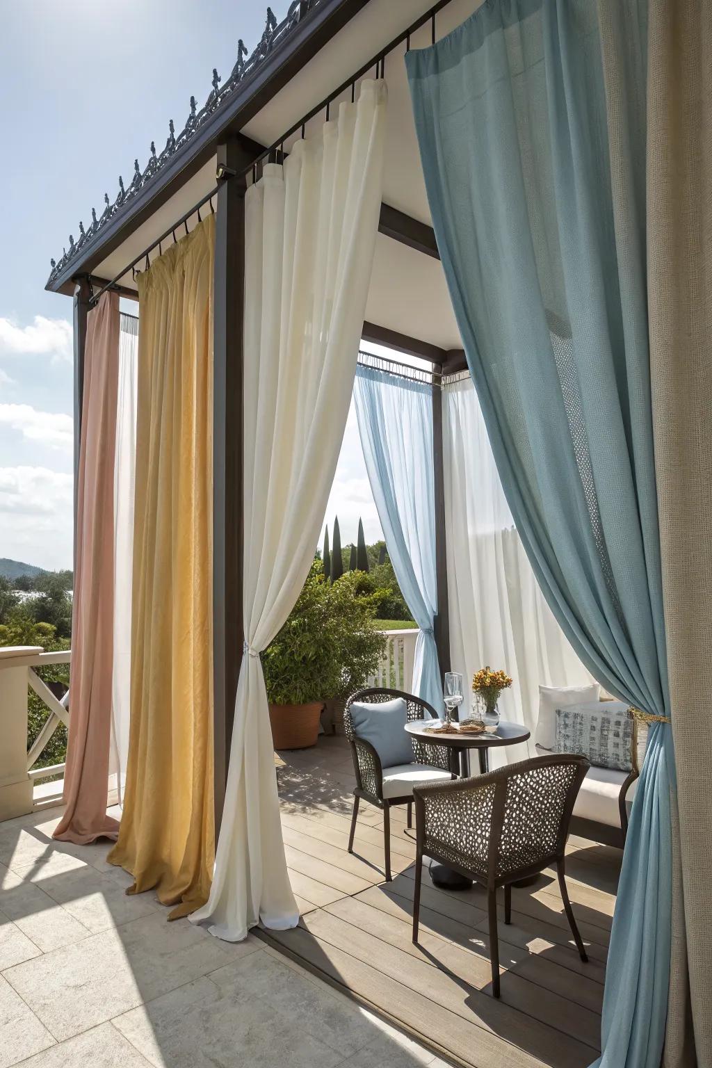 Multi-layered curtains offer customizable shade and style.