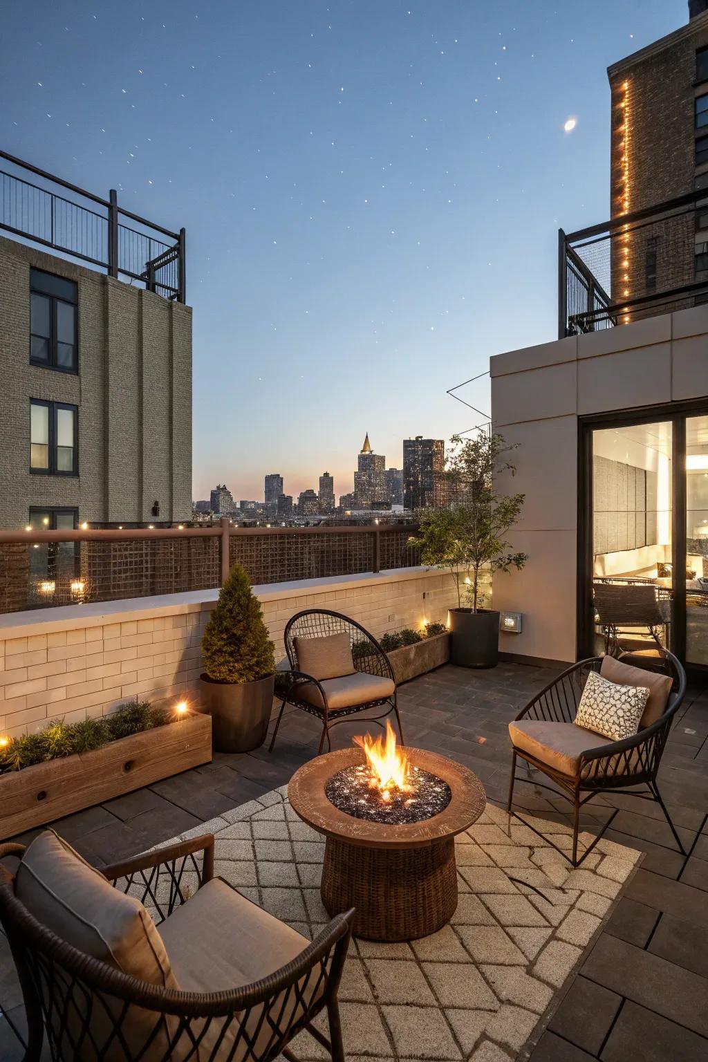 A fire pit adds warmth and a cozy vibe to your terrace.
