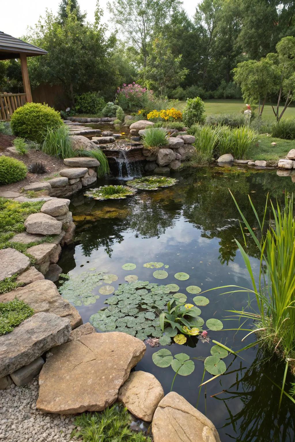 An eco-friendly filtration pond ensuring a healthy ecosystem.