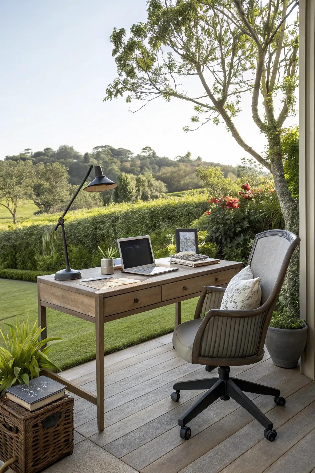An outdoor office blends productivity with the beauty of nature.
