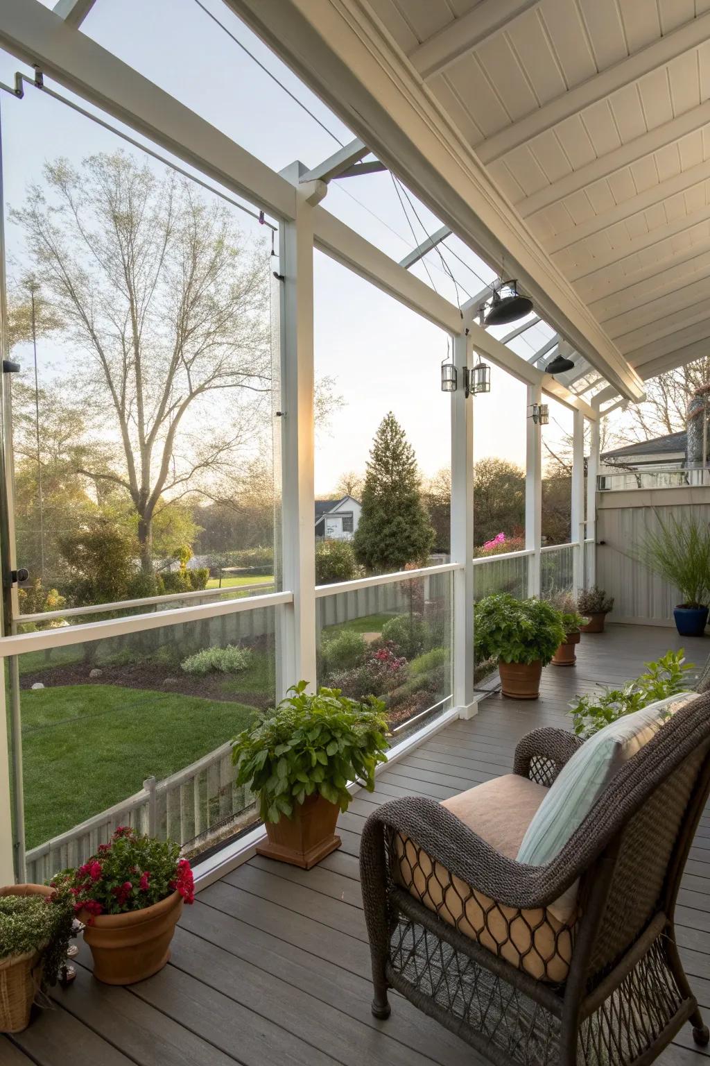 Glass panels provide a modern and unobstructed view.