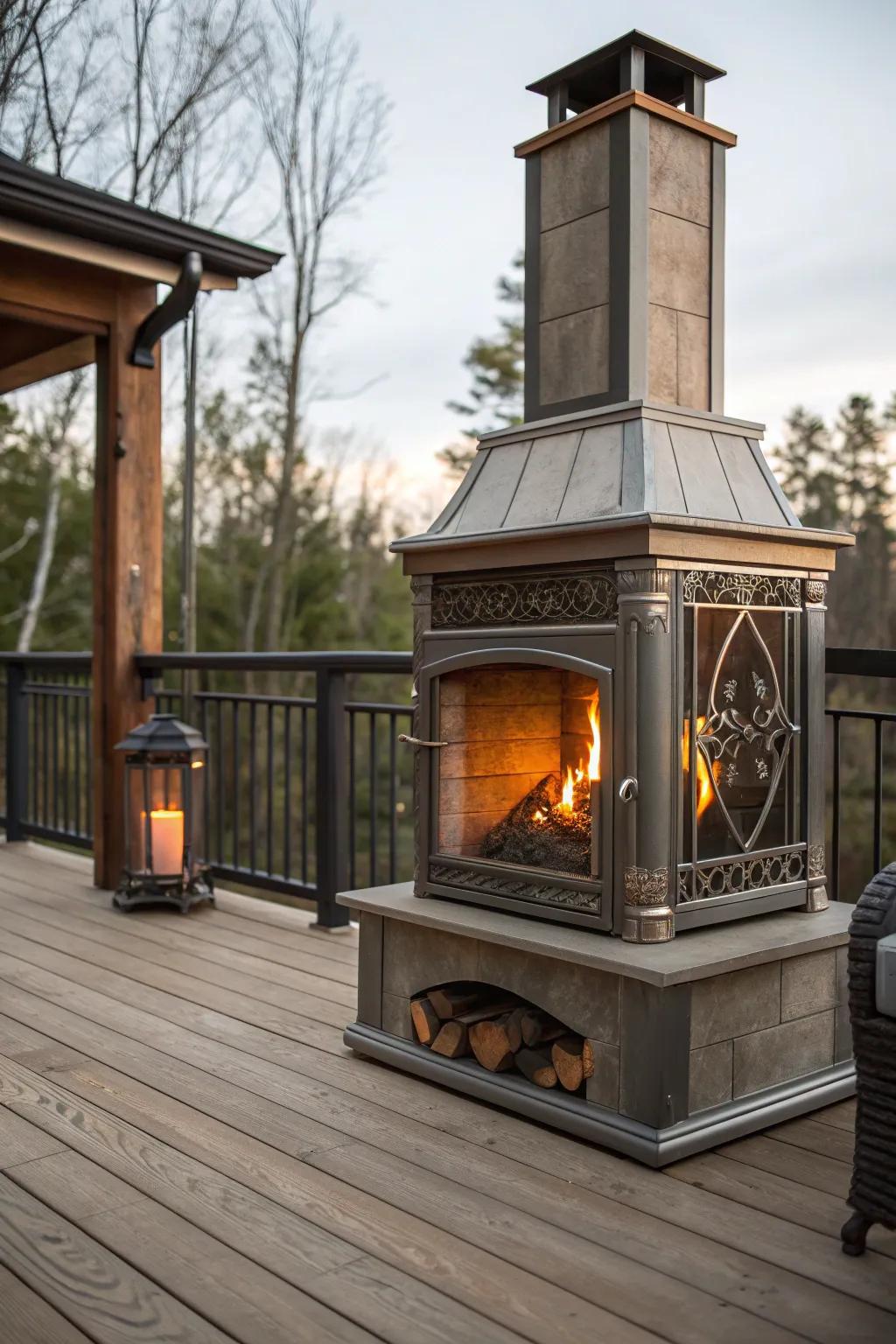 A mix of materials adds character to the fireplace design.
