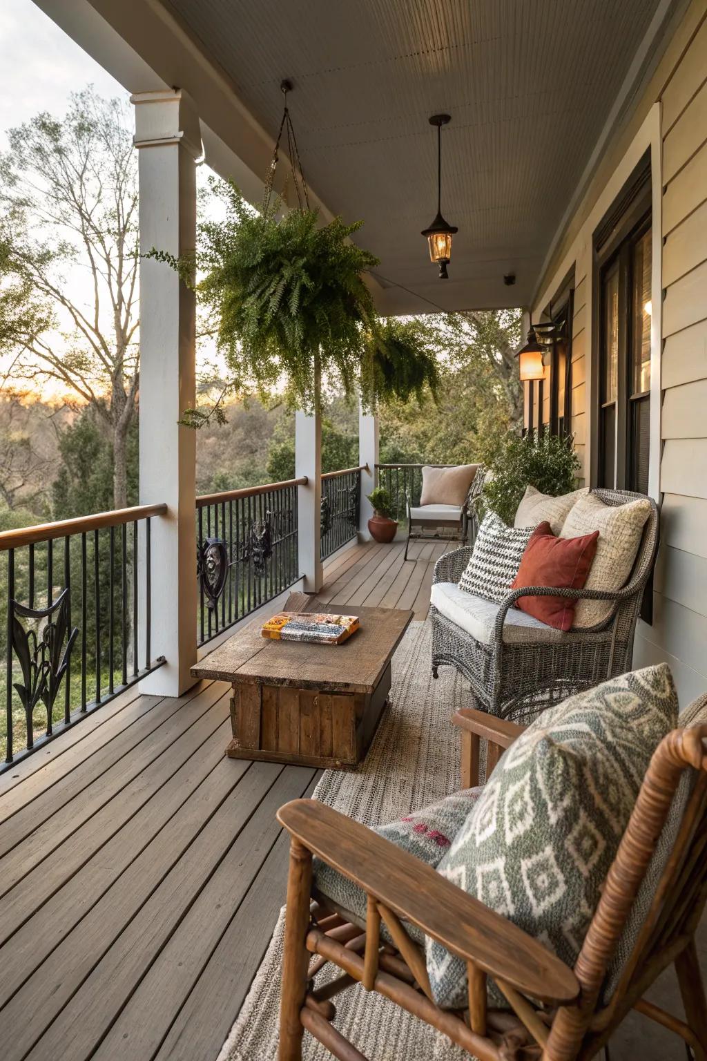 Experimenting with textures brings depth to your porch design.
