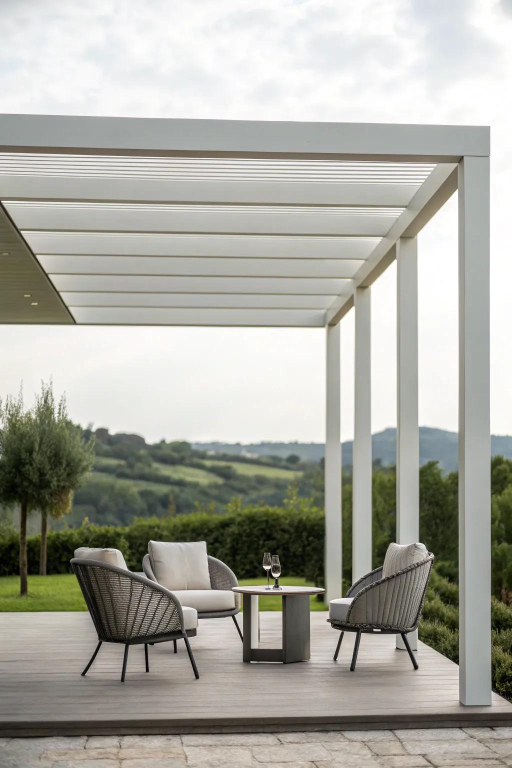 A modern, minimalist pergola with clean design.