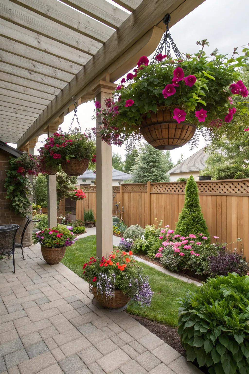 Enhance your patio with hanging garden baskets