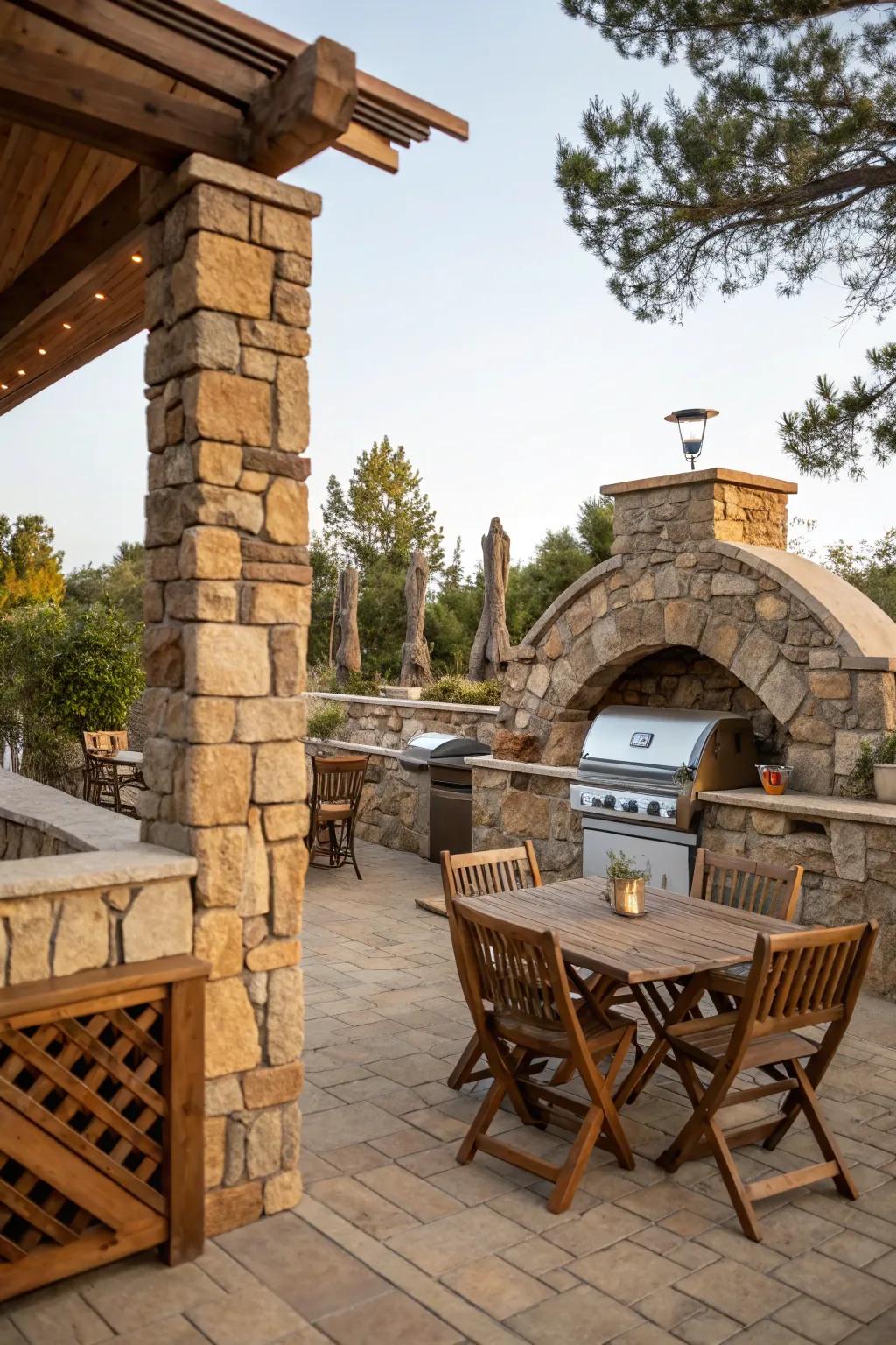 Stonework adds a natural and durable touch to your BBQ area.
