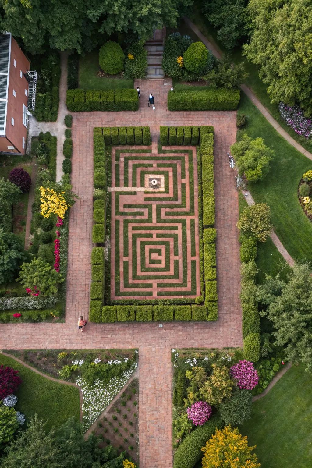 A brick maze adds an element of fun to gardens.