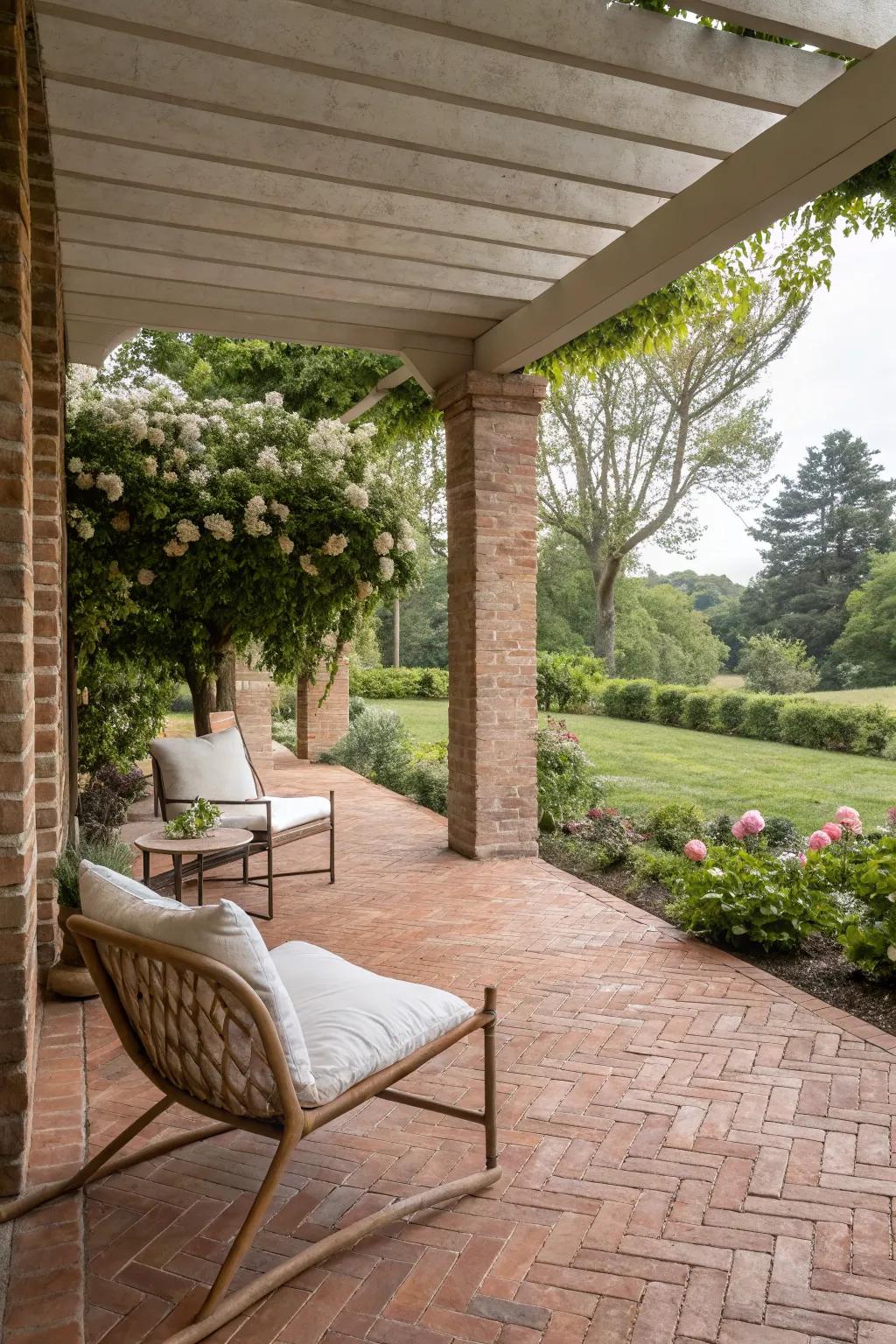 Understated elegance lets natural beauty shine on a brick patio.