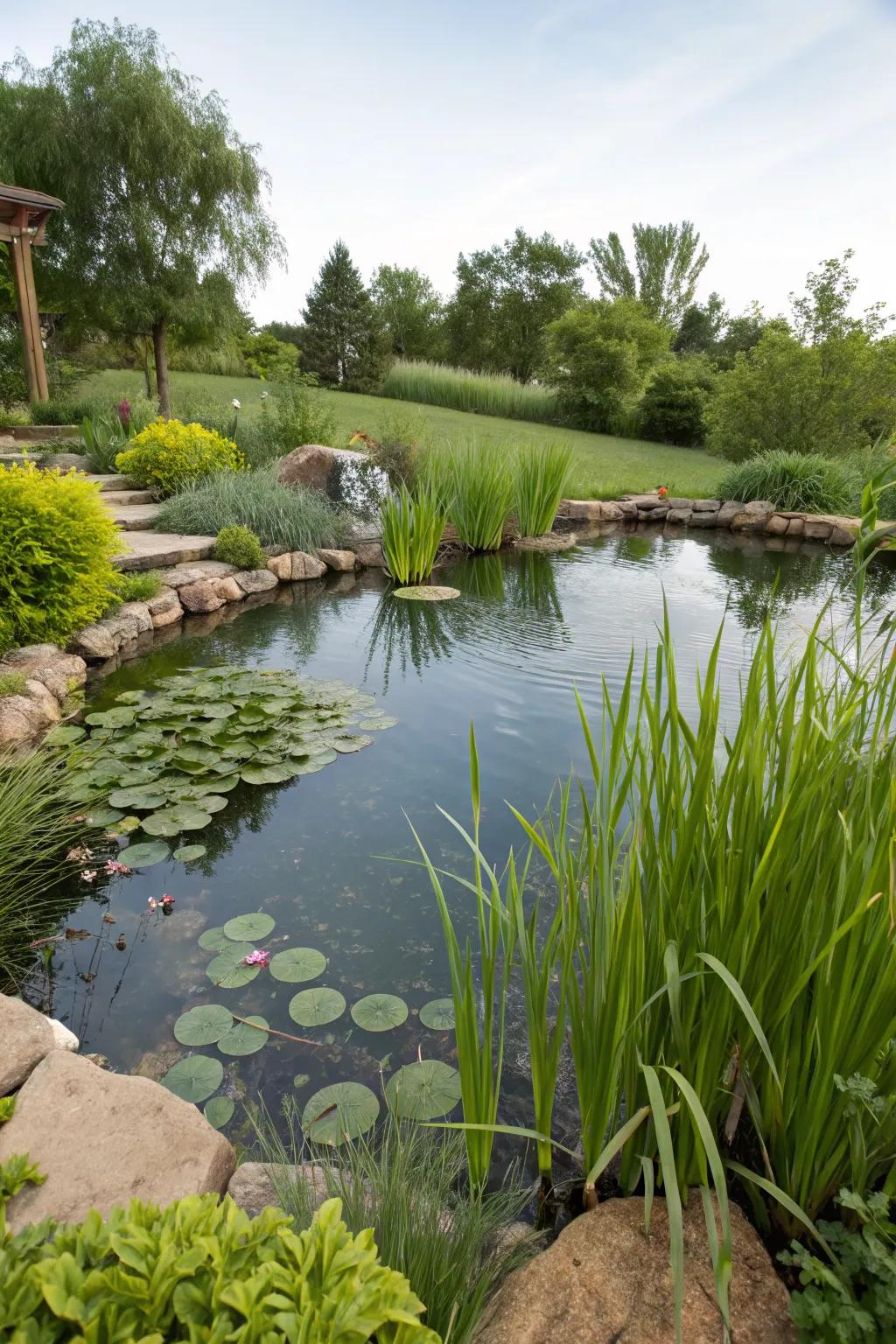 Natural filtration systems keep pond water clean and healthy.