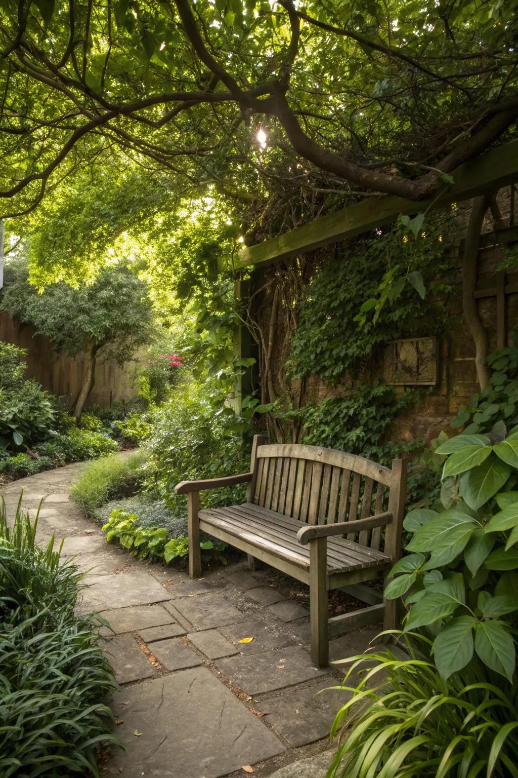 A peaceful meditation corner in the garden.