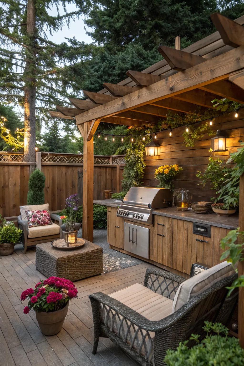 Rustic wood adds warmth and character to your outdoor space.