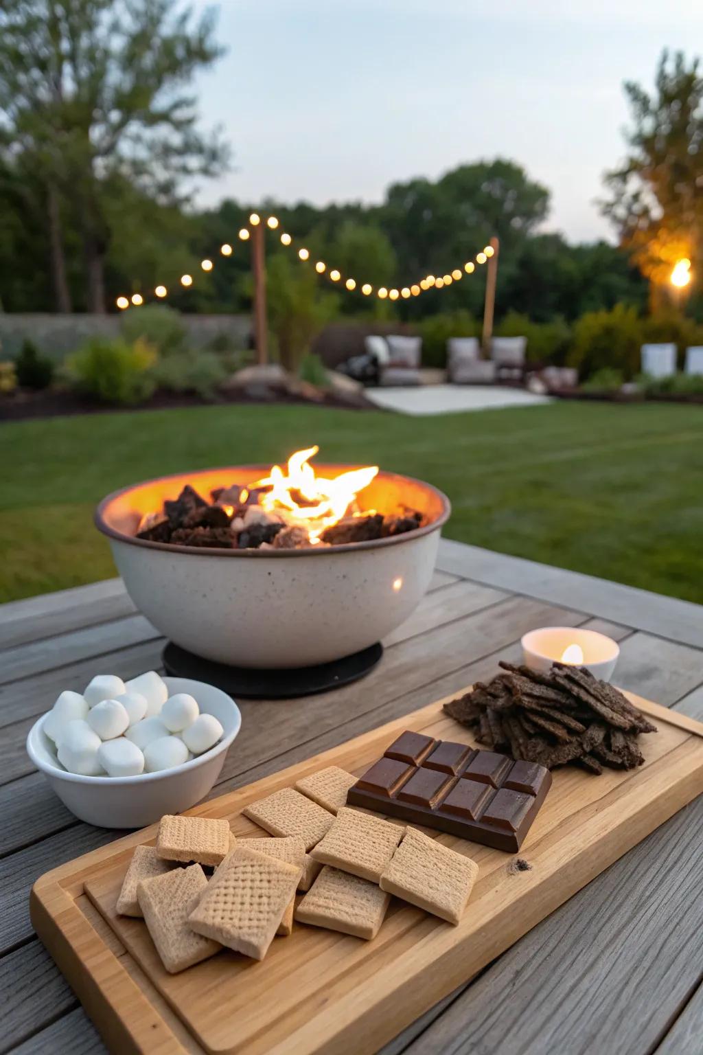 Enjoy sweet treats with a convenient s'mores station.