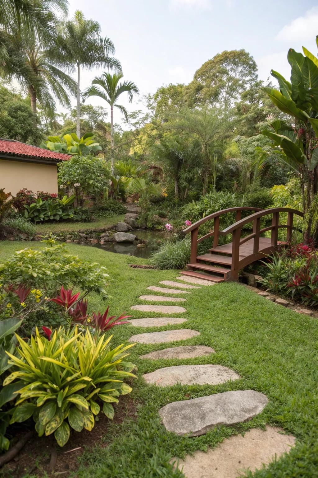 Add playfulness with stepping stones and small bridges in your garden.