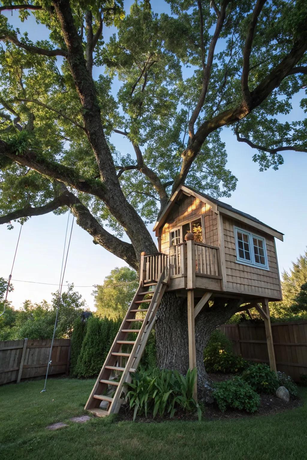 A whimsical treehouse offering adventure and relaxation.