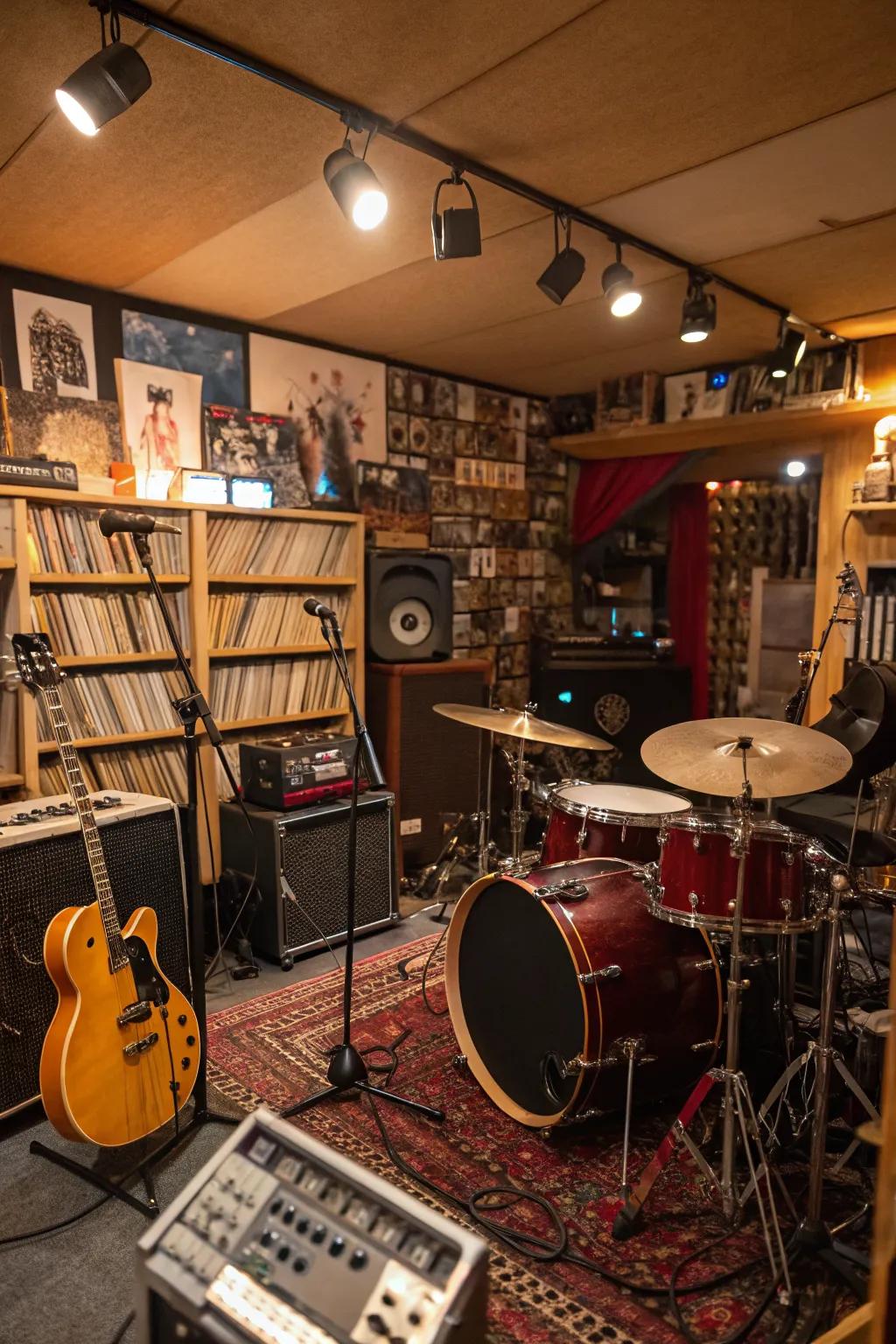 A music den perfect for jamming and recording.