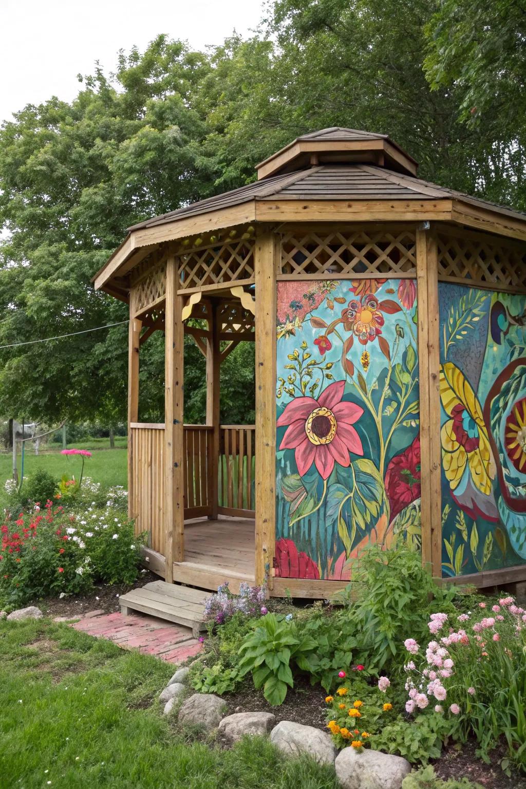 A painted mural turns your gazebo into a unique piece of art.