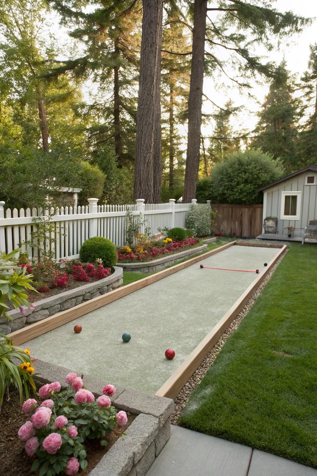 A bocce ball court adds fun and elegance to outdoor spaces.