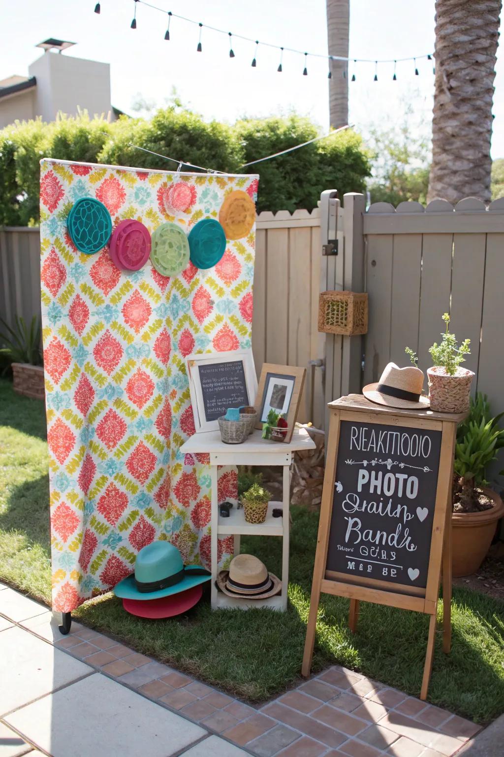 A DIY photo booth offers guests a fun way to capture memories.