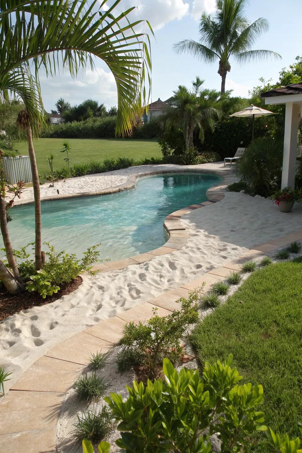 A beach entry pool bringing tropical vibes to the backyard.