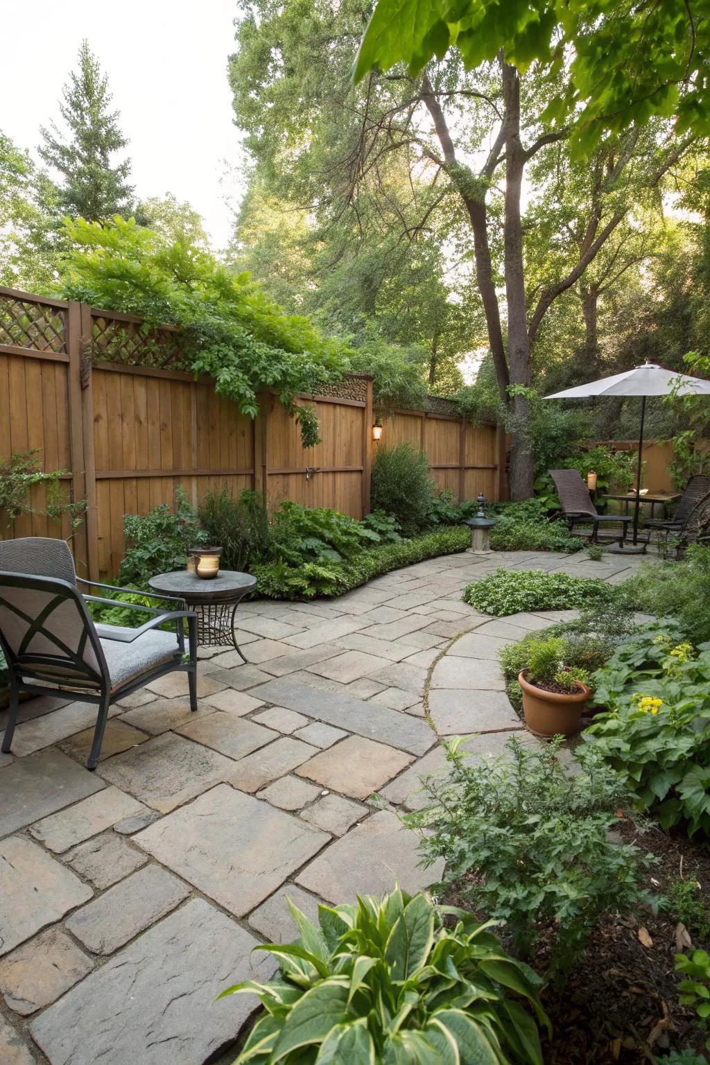 Nature-inspired design on a paver patio